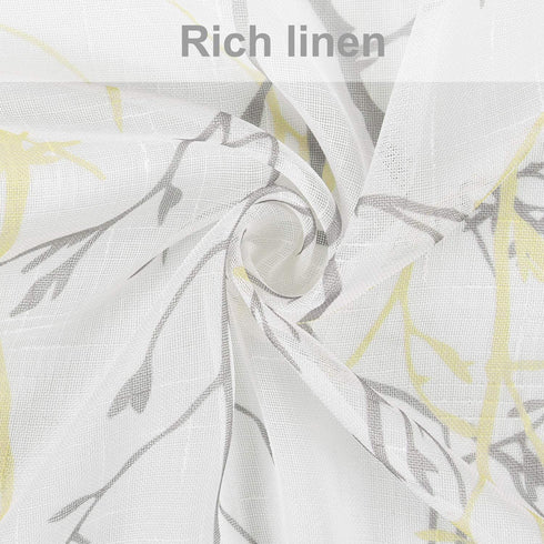 Curtains Semi Sheer Window Curtains Tree Branches Drapes Linen Panels Grommet Window Curtains for Bedroom, Living Room, Laundry, Nursery 50 — 63 Inches 2 Panels White Yellow and Gray