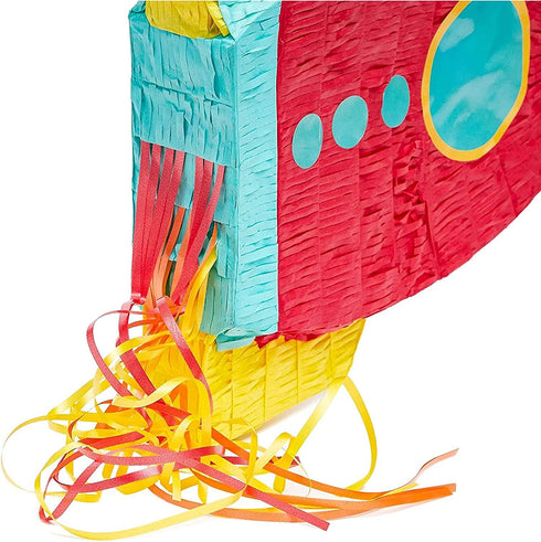 Blue Panda Rocket Ship Pinata for Space Birthday Party Supplies (16.5 x 12.5 x 3 In)
