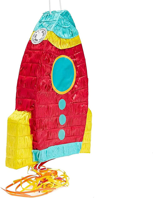 Blue Panda Rocket Ship Pinata for Space Birthday Party Supplies (16.5 x 12.5 x 3 In)