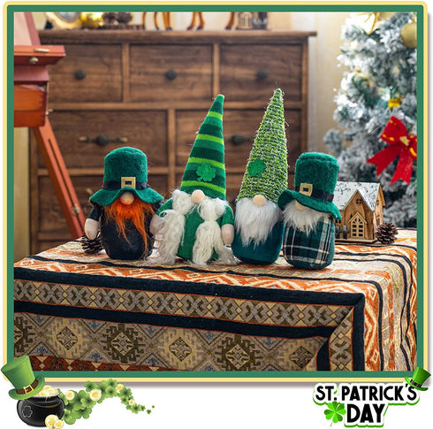 DraMosary St.Patrick's Day Gnome Plush Elf Decorations - 4PCS Handmade Green Irish Gnome Scandinavian Tomte Leprechaun for Home Decor/Table Ornament