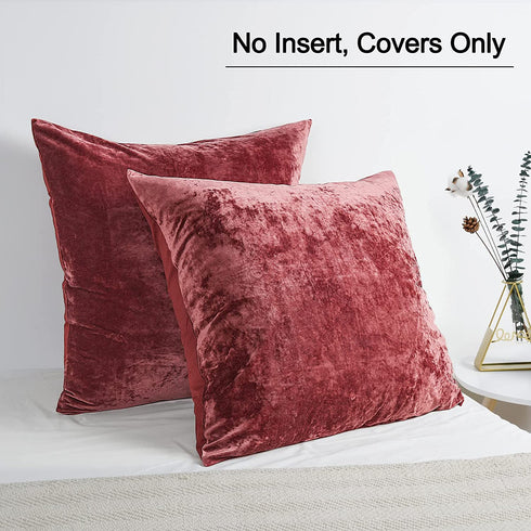 PHF Velvet Euro Sham, 26" x 26", 2 Pack Color Gradient Luxury Home Decorative Euro Throw Pillow Covers, Super Soft Cozy European Pillow Covers, No Filling, Light Burgundy