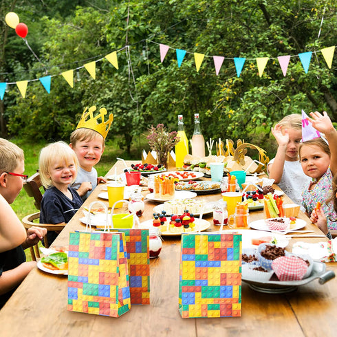 24 Pieces Building Blocks Favor Bags Blocks Theme Party Supplies Building Blocks Party Bag for Building Blocks Birthday Decorations Kids Classroom Reward