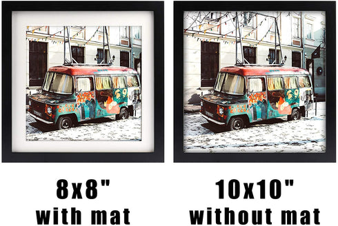 10x10 Black Picture Frames Square Classic Natural Wood 2 Pack for Wall Mounting and Tabletop Display