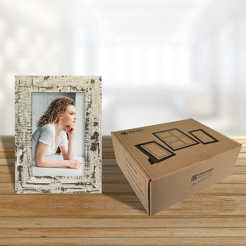 iRahmen 4 Pack 4x6 Rustic Picture Frame Set with High Definition Glass Photo Frame for Desktop Display and Wall Mounting(IR-US002-BW-P4X6(4PK))