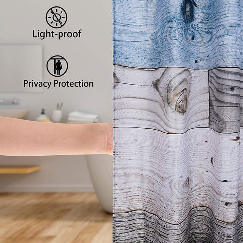 Rustic Shower Curtain,Blue Fabric Shower Curtain for Bathroom,Farmhouse Shower Curtain,Blue Grey Wood Barn Door Country Shower Curtain,Rustic Farmhouse Shower Curtains Bath Curtain for Bathroom
