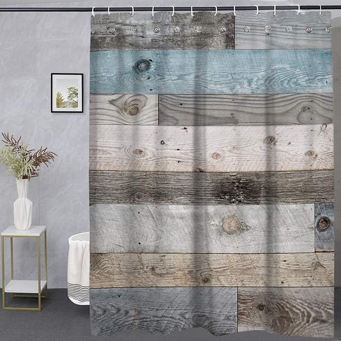 Rustic Shower Curtain,Blue Fabric Shower Curtain for Bathroom,Farmhouse Shower Curtain,Blue Grey Wood Barn Door Country Shower Curtain,Rustic Farmhouse Shower Curtains Bath Curtain for Bathroom