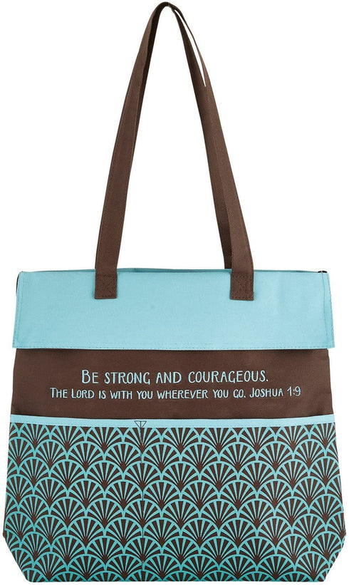 Be Strong Fan Scales Blue Brown 13.5 x 14 Inch Heavy Canvas Inspirational Tote Bag