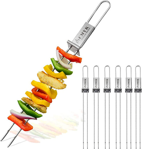 CMYK Barbecue Skewers, 6-Pack 13" Stainless Steel Grilling Skewers with Slider, Reusable Metal BBQ Shish Kebab Skewer Sticks