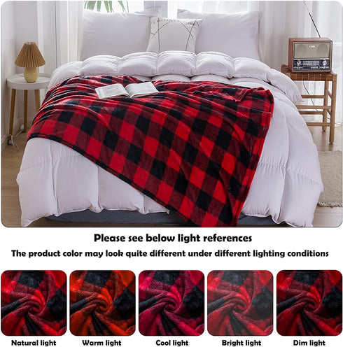 NEWCOSPLAY Buffalo Plaid Throw Blanket Soft Flannel Fleece Checker Pattern Lightweight Decorative Blanket for Bed Couch (280GSM-Red-Black, Twin(60"x80"))