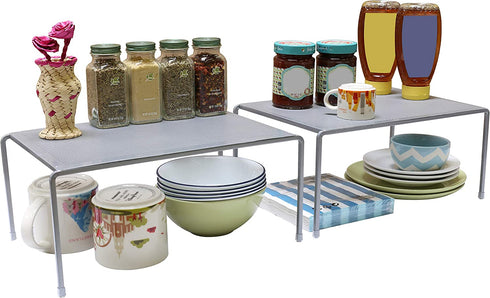 DecoBros Expandable Stackable Kitchen Cabinet and Counter Shelf Organizer,Silver