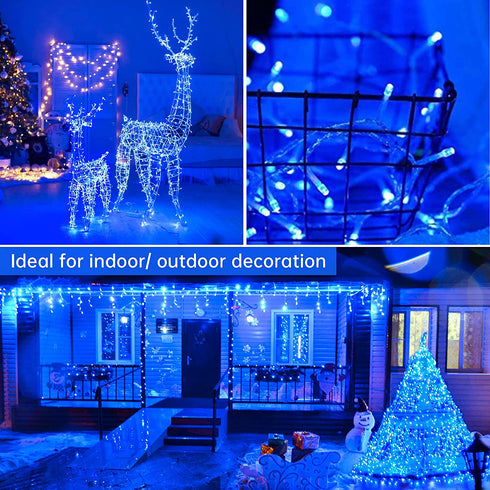 500 LED Christmas Fairy String Lights by Fiee, 8 Lighting Modes, 175ft Plug in String Waterproof Mini Lights for Outdoor Indoor Holiday Christmas Wedding Party Bedroom Decorations, 500L Blue