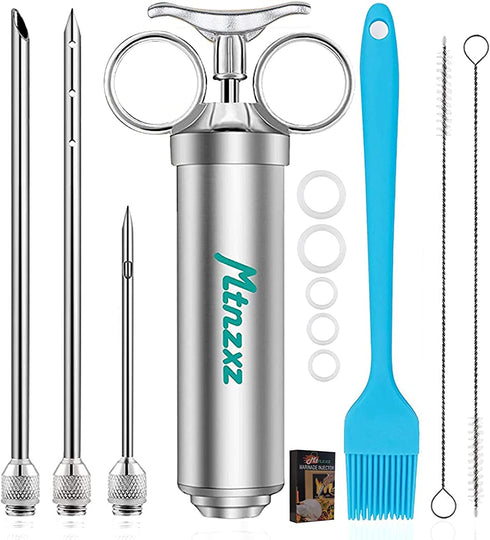 Marinade Injector Syringe and Brushes Set, Meat Injector Syringe with 3 Professional Marinade Injector Needles, Creates Tender Meat & Poultry Flavors, for BBQ Grill Smoker & Turkey & Brisket
