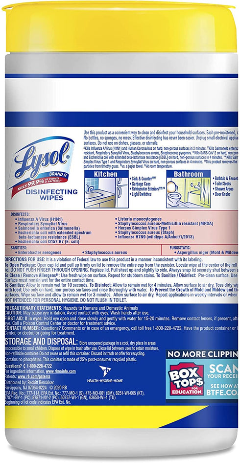 Lysol, Disinfecting Wipes, White, Lemon Lime, 80 Count (Pack of 3), 240 Count