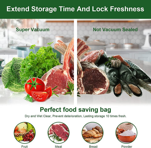 Vacuum Sealer Bags,Food Saver Bags,200 Pint,6"x10",Freezer Storage Bags,Heavy Duty Puncture Prevention,Sous Vide Vacuum Meal Safe,Universal Pre Cut Bag Design