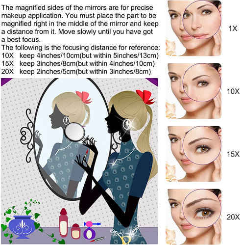 6 Inch 20X Magnifying Mirror, Hand Mirrors with Handle, Portable Travel Mirror for Women, Foldable, Handheld, Double Sided, Black