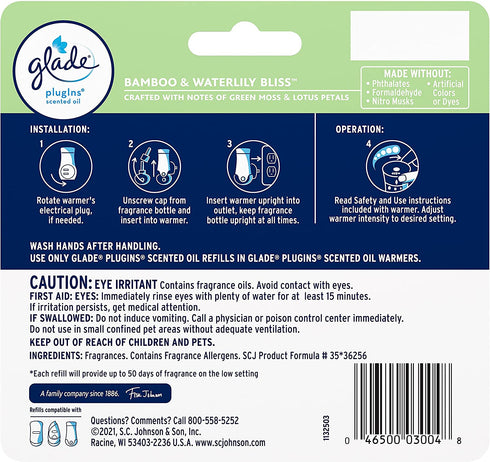 Glade PlugIns Refills Air Freshener, Scented and Essential Oils for Home and Bathroom, Bamboo & Bliss, 3.35 Fl Oz, 5 Count