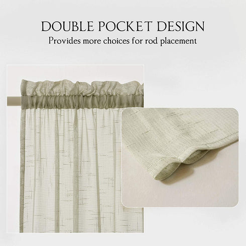 MIULEE French Door Set of 2 Sheer Curtains Sidelight Semi-Sheer Voile Panels Linen Textured Window Blinds W25 L72 Inches Brown