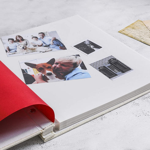 13x13 Photo Album Scrapbook Large Sticky Pages Self Adhesive 4x6 5x7 8x10 Fit Any Size of Photos Stamps Tickets with DIY Cut-Out Window Beige 30 Sheets-White