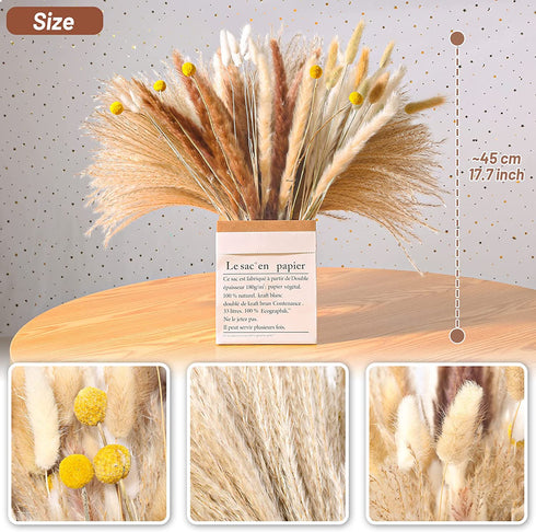 Mckanti Dried Pampas Grass, 80 Pcs Natural Pampas Grass, with 6 Colors DIY 17.7" Pampas Grass Dried Flowers, Boho Home Wedding Party Decor.