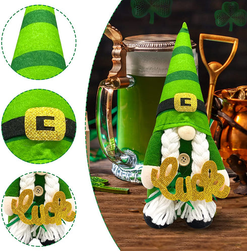 St Patricks Day Gnome Plush Elf for St Patricks Day Decorations Home Table Decor Ornament Dwarf Figurines St. Patrick's Day Gifts Green Irish Handmade Faceless Gnome (Green)