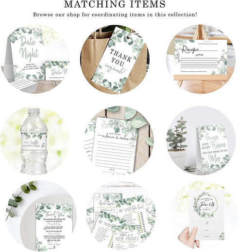 Baby Shower Games (Set of 6 Fun Activities for 25 Guests), Neutral Greenery Floral Eucalyptus Theme For Boy or Girl