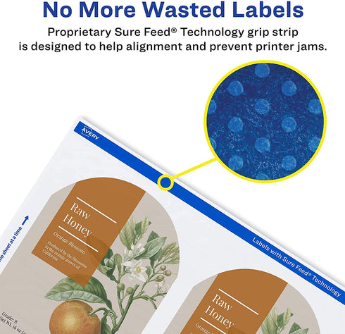 Avery Arched Labels with Sure Feed for Laser Printers, Water Resistant, 3" x 2.25", 90 Labels (22809)