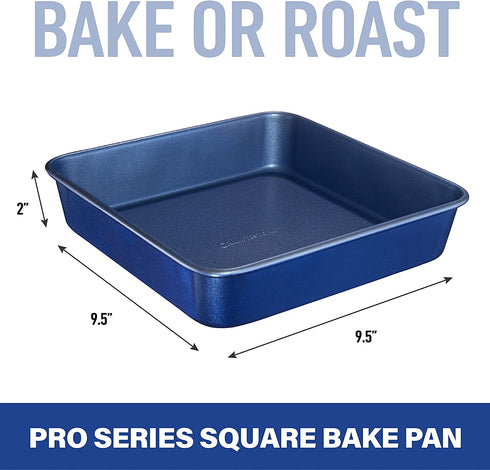 Granitestone Blue Bakeware Nonstick Square Baking Pan, Square Cake Pan, Brownie Pan Large 9.5? x 9.5? x 2? Size, Even Heat & Non-Warp Technology, Ultra Nonstick Mineral Coating, Dishwasher Safe