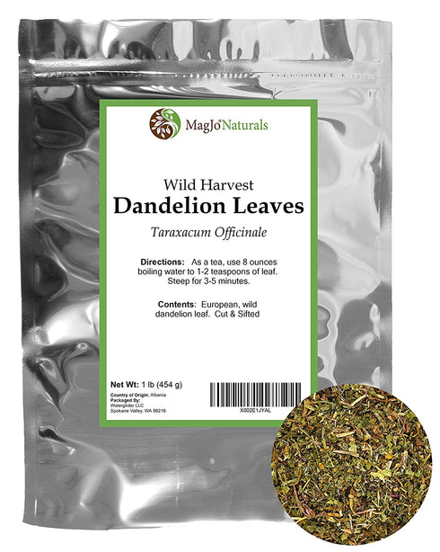 MagJo Naturals Wild-Harvest Dandelion Leaf, Cut & Sifted, Wild-Harvest, Non-irradiated, Taraxacum officinale, Bulk 1 pound (16 oz)