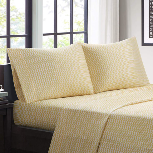 Intelligent Design Microfiber Bed Sheet Set Wrinkle Resistant, Soft Sheets with 12" Pocket, Modern, All Season, Cozy Bedding-Set, Matching Pillow Case, Twin, Yellow Chveron, 3 Piece