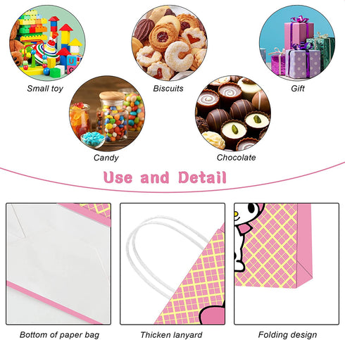 UINE 16 Pack Kuromi and My Melody Party Bags paper bags, Kuromi Bags for Kids Birthday,Candy Treat Bags for Boys Girls Kuromi Birthday Party Supplies
