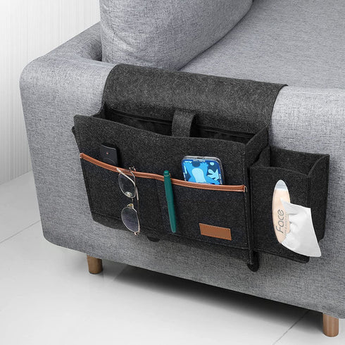 Telaero Bedside Caddy,Felt Bed Storage Organizer with 5 Pockets,Magazine Phone TV-Remote iPad Tablet Glasses Holder for Bed Sofa Desk Bunk Home Dorm (Black)