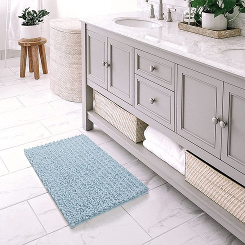 DEXI Bath Mat Bathroom Rug Non Slip Absorbent and Soft Floor Mats Washable Chenille for Bathtub Toilet Shower Room Entryway,20"x32"Light Blue