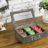 MyGift Vintage Gray Wood Tea Storage Box Organizer with 6 Compartments, Teabags and Condiments Chest with Lid with Latch
