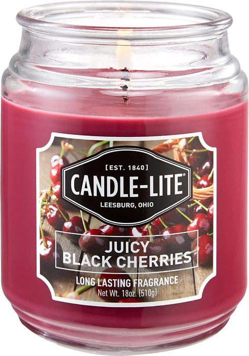CANDLE-LITE Juicy Black Cherries Single-Wick Candles, 18 oz. Jar, Dark Red