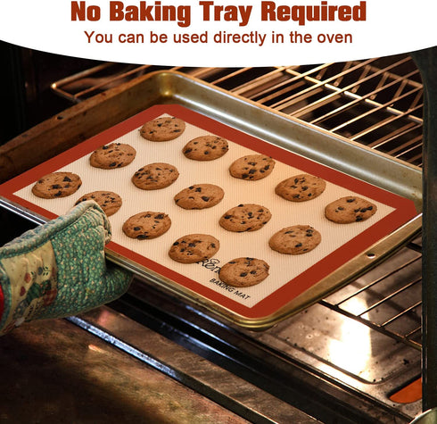 RENOOK Silicone Baking Mats Set of 5, BPA-free grade food baking mat, 100% Non-Stick Reusable Food Safe Liners & Silicone Brush- Macaron, Pastry, Cookie.