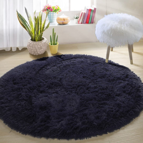 PAGISOFE Extra Soft 4x4 Round Navy Rug Circle Rugs for Kids Bedroom Fluffy Carpets and Shaggy Rugs Small Children Rug Furry Teepee Mat Comfy Reading Rug Circular Rug,Area Rugs for Girls Boys Baby Room