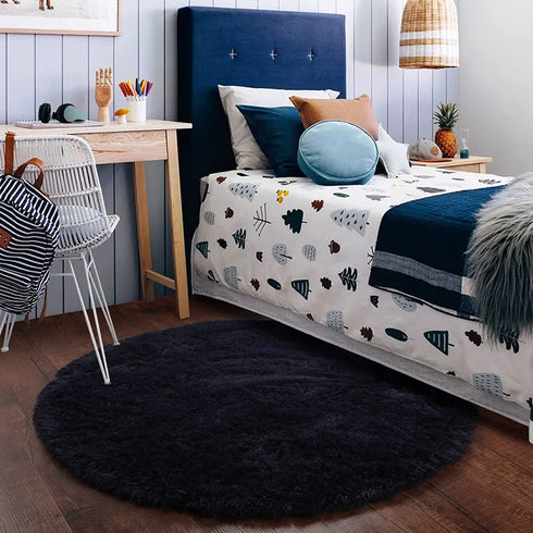 PAGISOFE Extra Soft 4x4 Round Navy Rug Circle Rugs for Kids Bedroom Fluffy Carpets and Shaggy Rugs Small Children Rug Furry Teepee Mat Comfy Reading Rug Circular Rug,Area Rugs for Girls Boys Baby Room