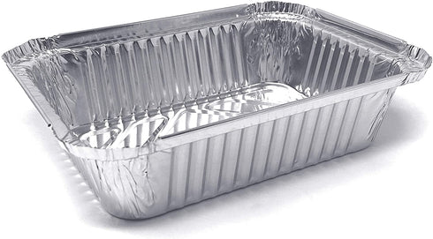 (50 Pack) Premium 1.5-LB Takeout Pans with Lids l Medium 7" x 5" x 2" l Heavy Duty Disposable Aluminum Foil for Catering Party Meal Prep Freezer Drip Pans BBQ Potluck Holidays