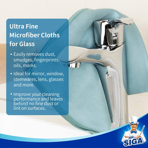 MR.SIGA Ultra Fine Microfiber Cloths for Glass, Pack of 12, 35 x 40cm 13.7" x 15.7"