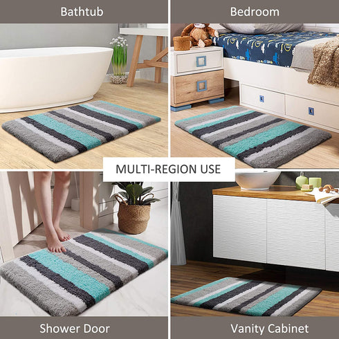 KMAT Luxury Bathroom Rugs Bath Mat,18"x26", Non-Slip Fluffy Soft Plush Microfiber Shower Rug, Machine Washable Carpet Quick Dry Ultra Shaggy Bath Mats for Bathroom, Tub and Shower, Green-Grey