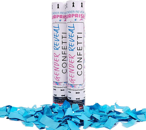 Gender Reveal Confetti Cannon Poppers (2 Pack Blue) Gender Reveal Surprise - Biodegradable Confetti