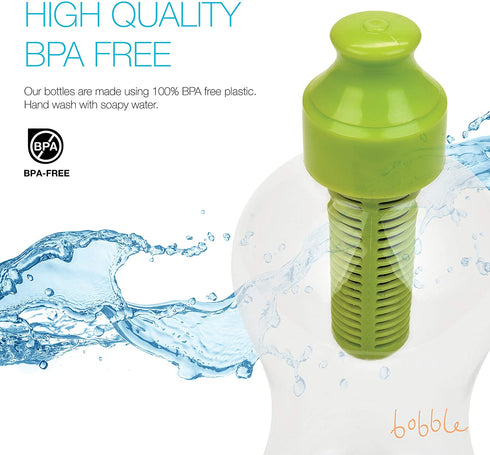Bobble Classic Water Bottle, Filtered Water, BPA-Free Reusable Bottle, Soft Touch Carry Cap with Replaceable Carbon Filter for Sustainable Water and Hydration 18.5 oz - 2 Pack (Black)