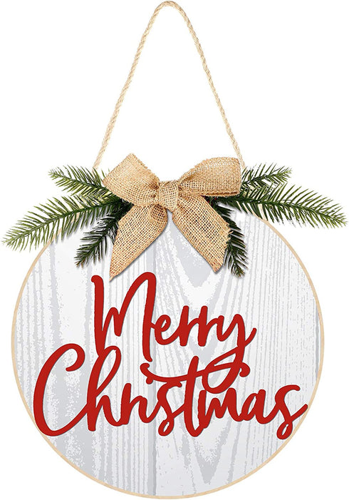 Jetec Merry Christmas Decorations Wreath Christmas Hanging Sign Rustic Burlap Wooden Holiday Decor for Christmas Home Window Wall Farmhouse Indoor Outdoor Decorations (White)