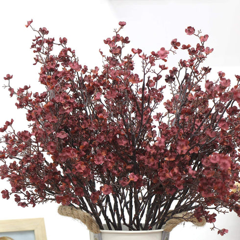 JAKY-Global Babys Breath Fabric Cloth Artificial Flowers 6 Bundle European Fake Silk Plants Decor Wedding Party Decoration Bouquets Real Touch DIY Home Garden (Autumn Red-6pcs)