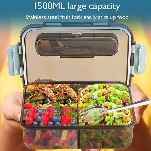 Bento box adult lunch box,lunch box kids,1500ML for lunch,Microwave & Dishwasher & Freezer Safe, BPA Free (BLACK)