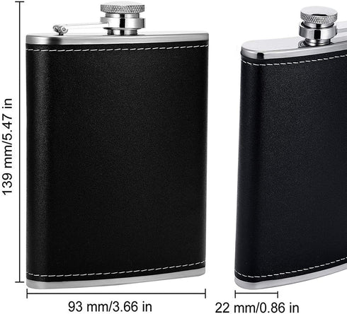 Hip Flask for Men Liquor Flask Stainless Steel Leak proof Flask with Funnel set for Women Pocket Alcohol Drinking Flask set 8OZ (Black Leather)