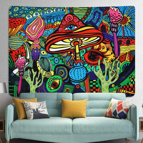 Tapestry Trippy Mushroom Tapestry Hippie Colorful Art Tapestry Psychedelic Eyes Tapestries Trippy Wall Tapestry Wall Hanging for Room(36 x 48 inches)
