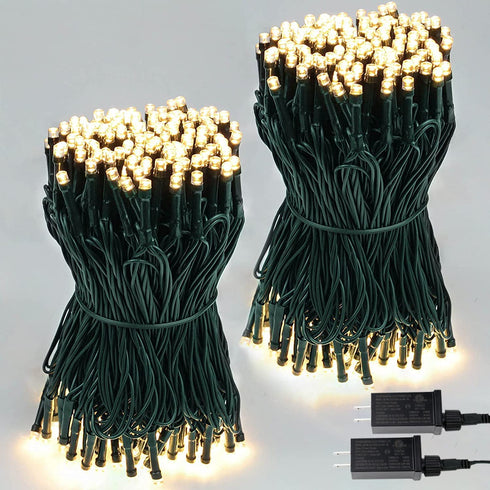 SANJICHA Extendable 2-Pack 66FT 200 LED Christmas String Lights for Indoor/Outdoor, Christmas Tree Lights on Green Wire, 8 Modes Plug in Fairy String Lights for Xmas Decor (Warm White)