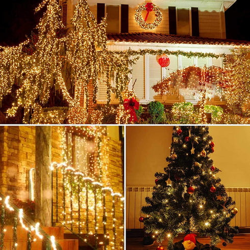 SANJICHA Extendable 2-Pack 66FT 200 LED Christmas String Lights for Indoor/Outdoor, Christmas Tree Lights on Green Wire, 8 Modes Plug in Fairy String Lights for Xmas Decor (Warm White)