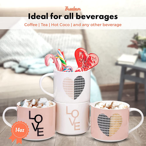 Set Of 4 Womans Gifts Ideas Stacking Mugs Inspirational Coffee Novelty Mug Gift Set, Funny Mug Gift Set - Him And Her Gifts Holiday, Birthday, Valentine Day Gifts. 14 Oz. Pink
